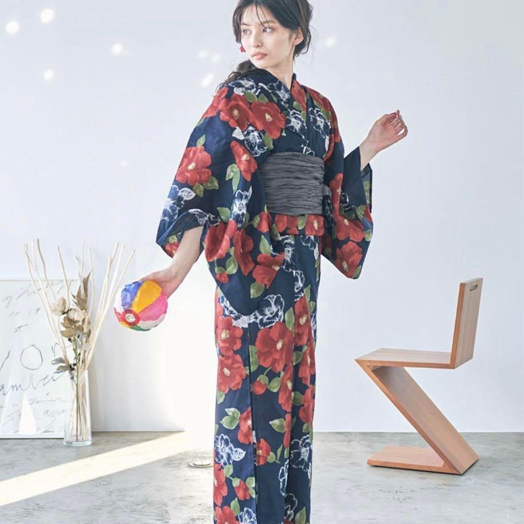 浴衣　セット　ネイビー　レッド　花柄　キャバ　ディータ　Dita