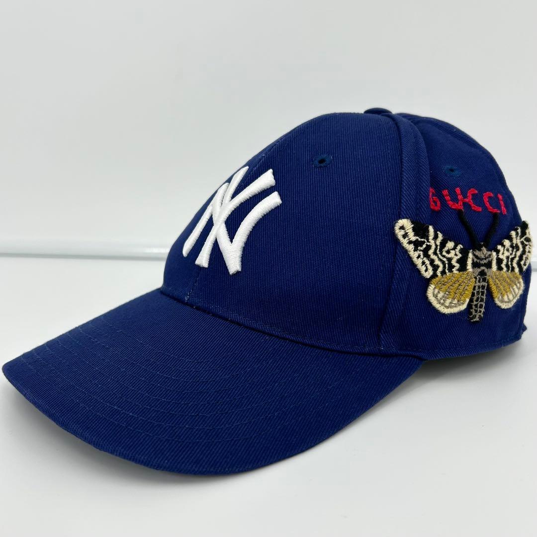 美品✨グッチ キャップ ヤンキース 刺繍 MLB ネイビー
