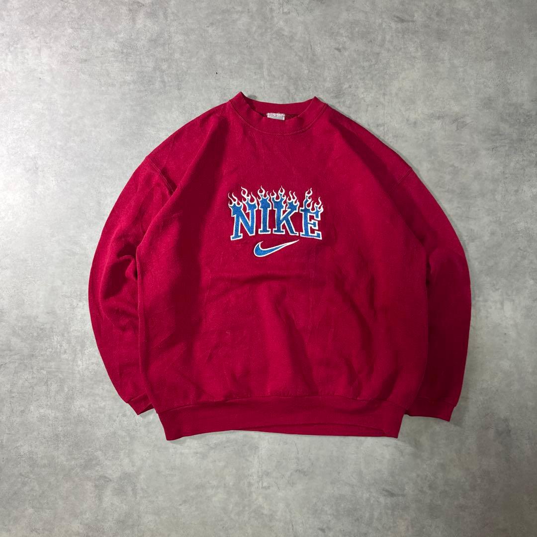 NIKE 90s スウェット トレーナー 刺繍ロゴ ファイヤー レッド M