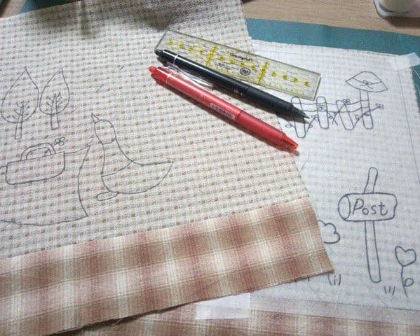 【パッチワークキルト】 アップリケ&刺繍丸底バッグ 《ピクニック》残1点