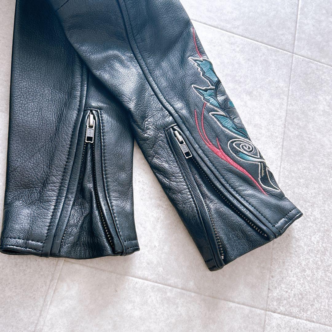 【極美品✨】ハーレーダビッドソン ライダースジャケット 革ジャン バラ刺繍 黒