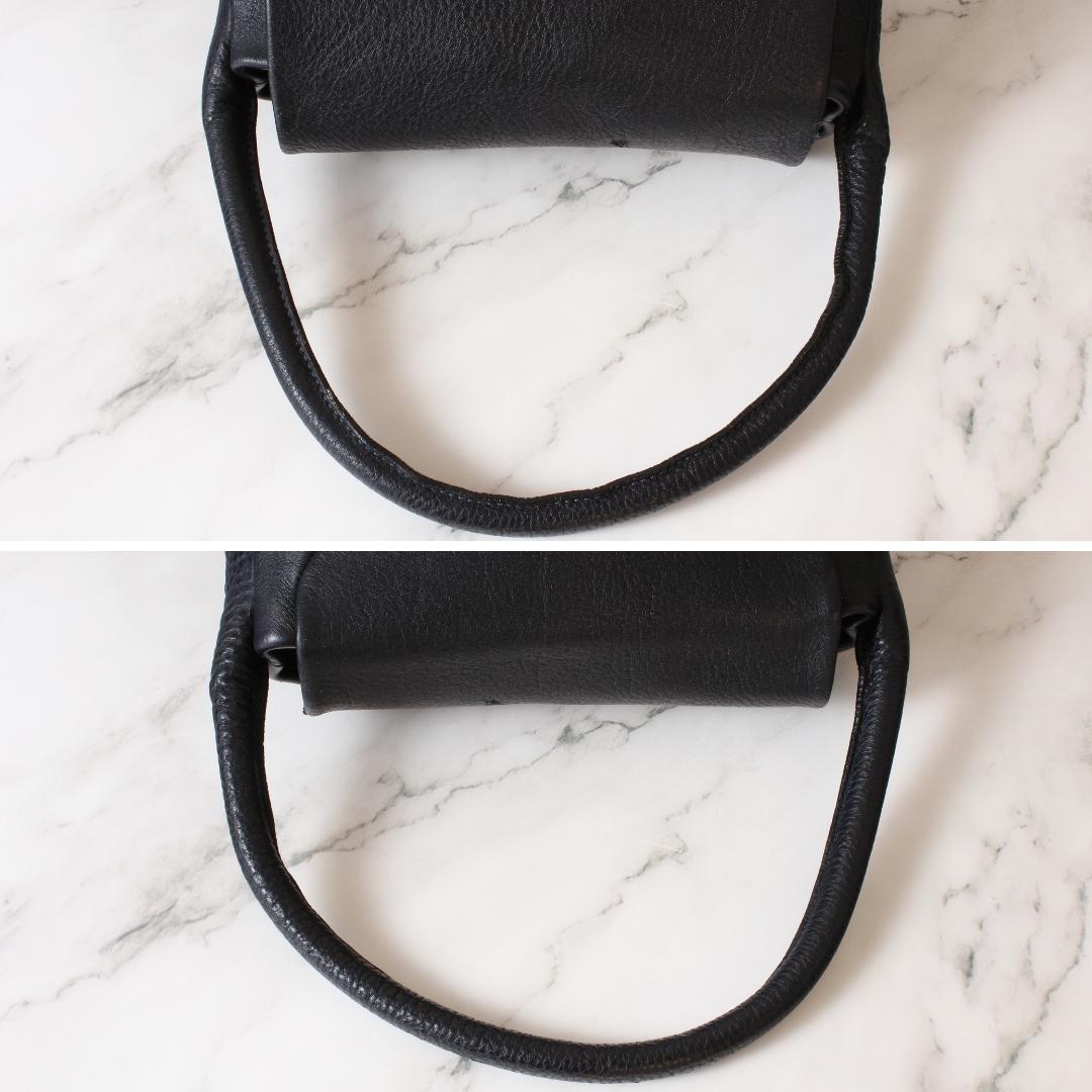 ヒロフ ハンドバッグ フォーマルバッグ ワンハンドル レザー シボ革 ブラック系