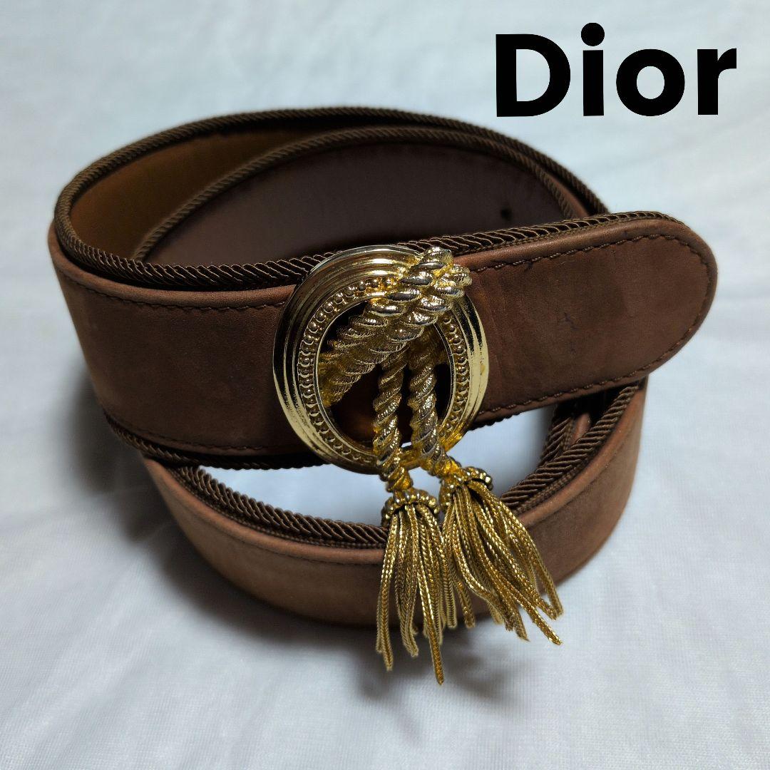 クリスチャンディオール　ベルト　ゴールド　タッセル　ブラウン系