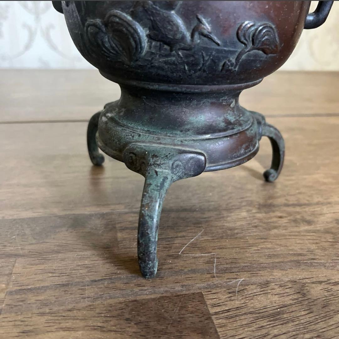 【アンティーク】銅製 青銅 薄端 中国美術 置物 三足 花器 花瓶 香炉 古道具