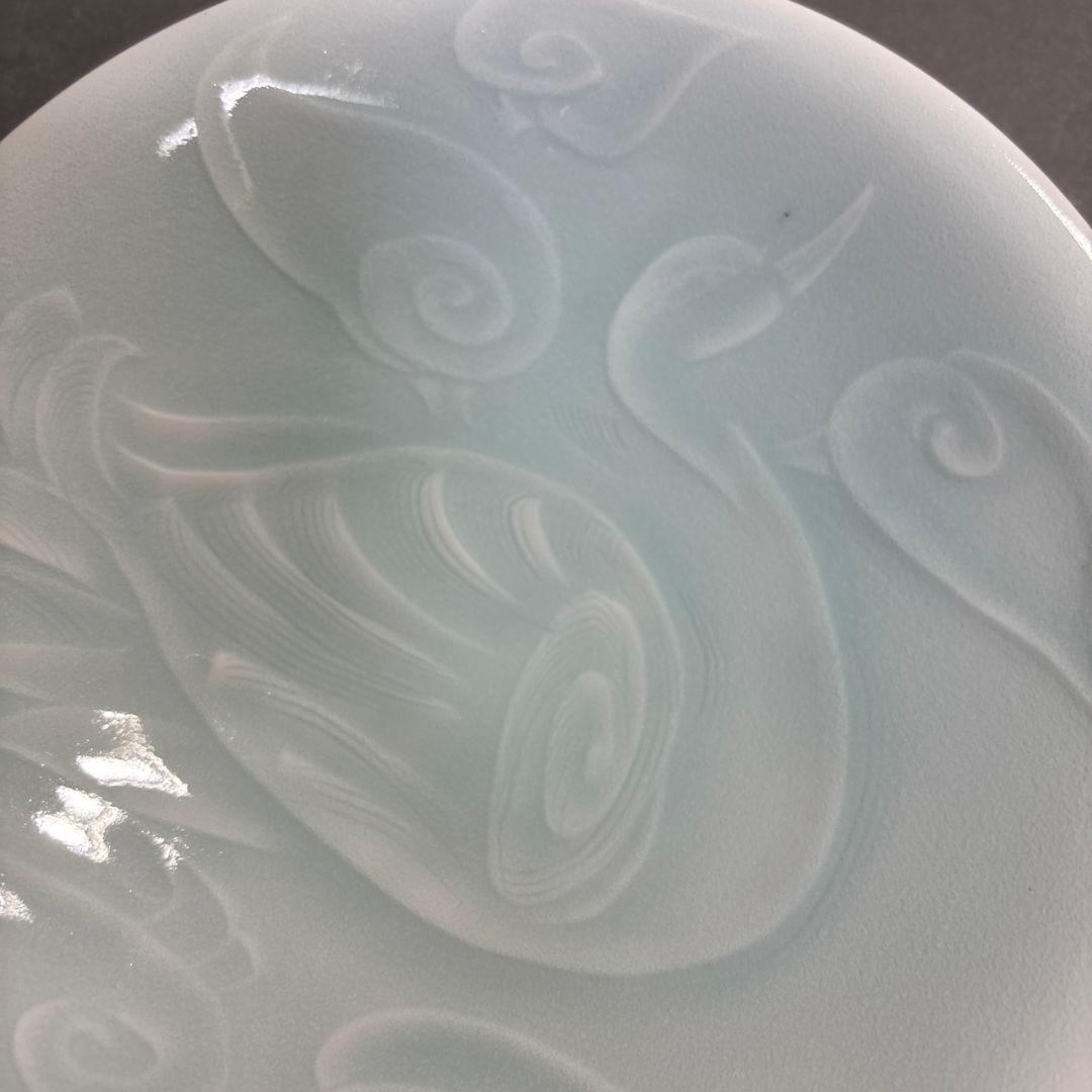 人間国宝　塚本快示　快山窯　青白磁　水鳥文　鉢　共箱