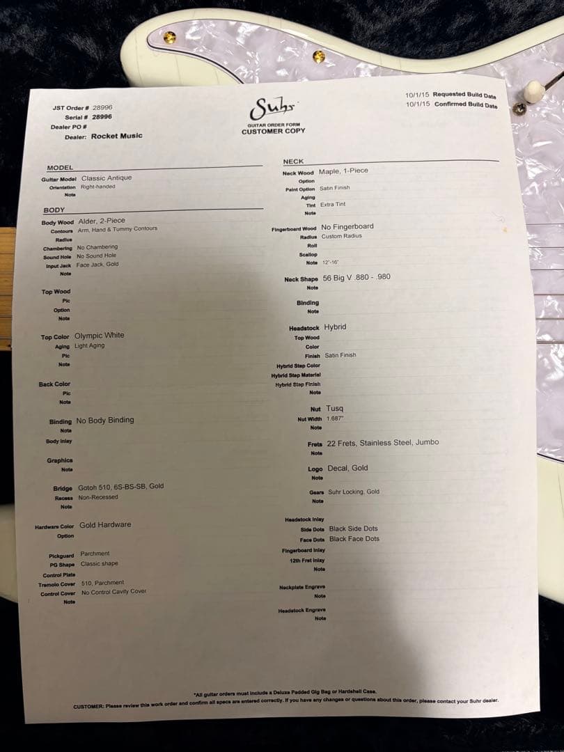 （希少）Suhr Classic Antique Olympic White