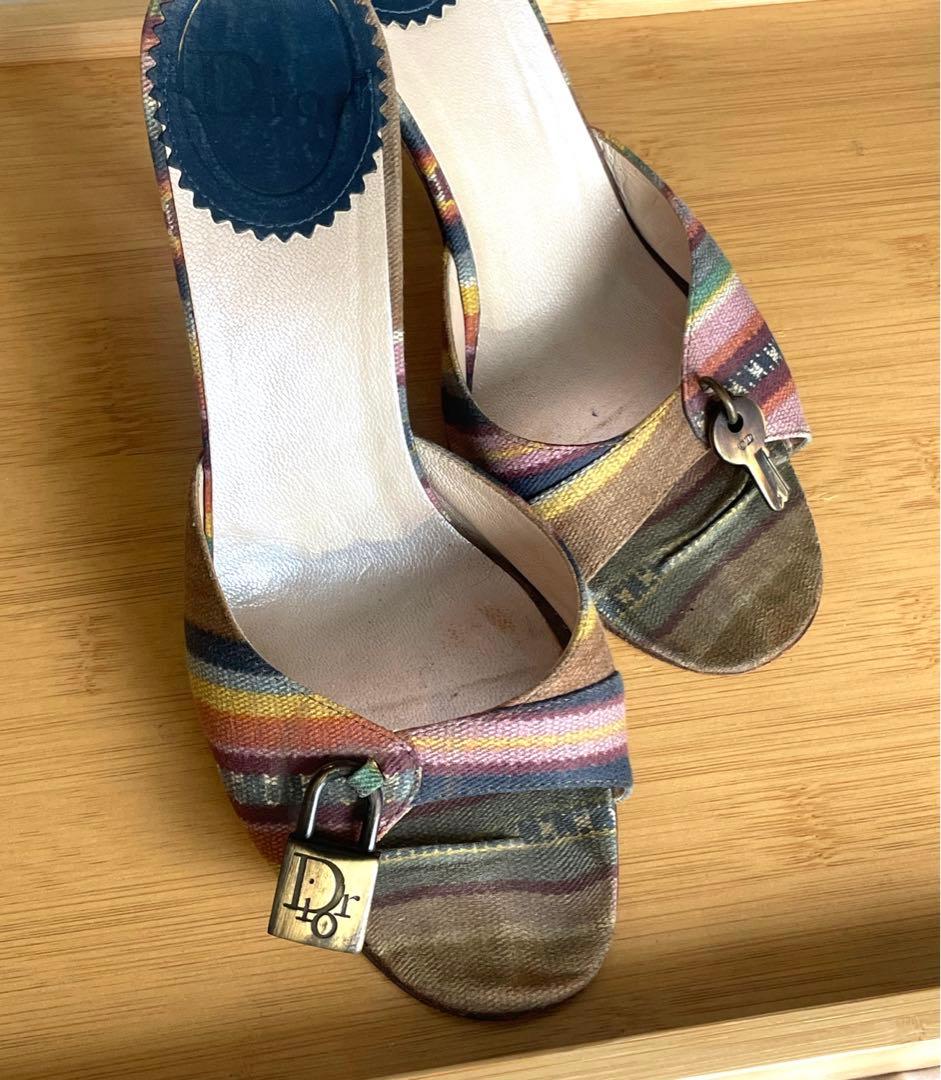 ディオール ヴィンテージ ヒール ミュール 鍵 サンダル dior