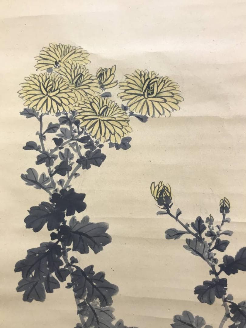 【真作】村田玉田/菊花双雀図/花鳥図/菊に雀図/掛軸/名家伝来/AD-199