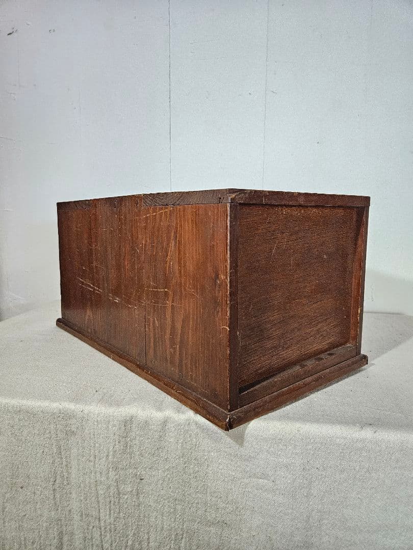 アンティーク 木製の小引出し 隠しスペース 二段 抽斗 キャビネット