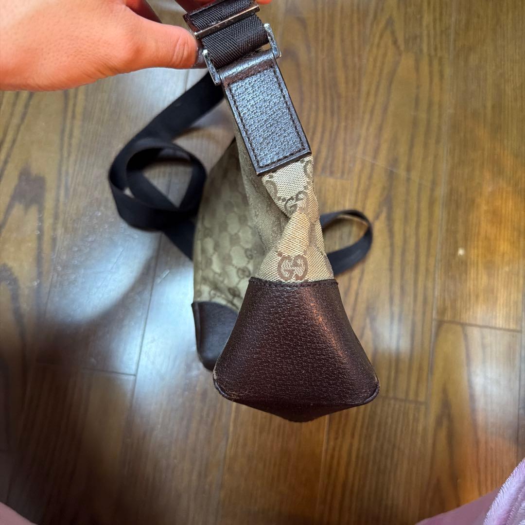 GUCCI グッチショルダーバッグGGキャンバス レザー ブラウンロゴ