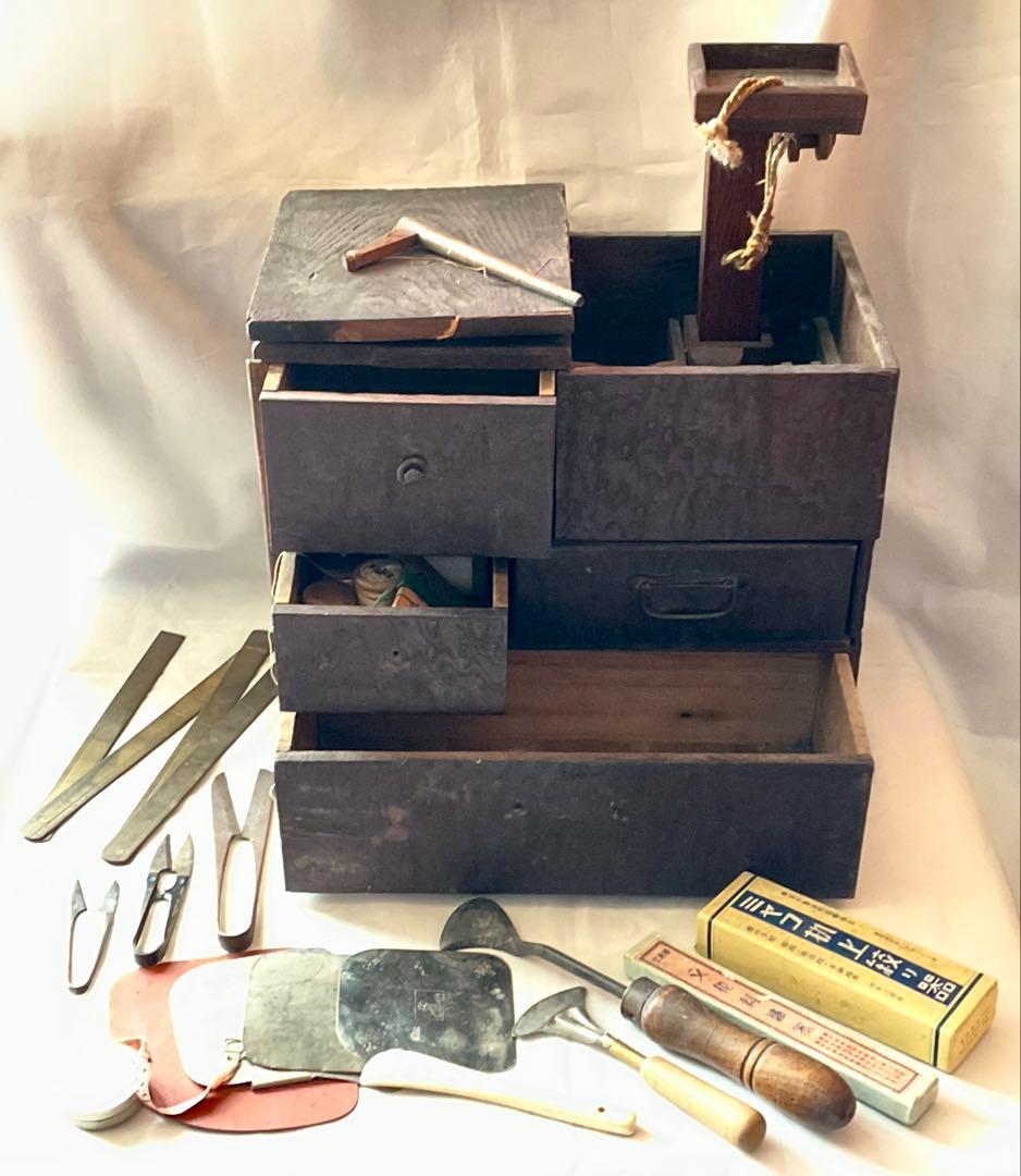 骨董 木製 櫓裁縫箱 古道具　アンティーク　裁縫　手芸道具　まとめ売り