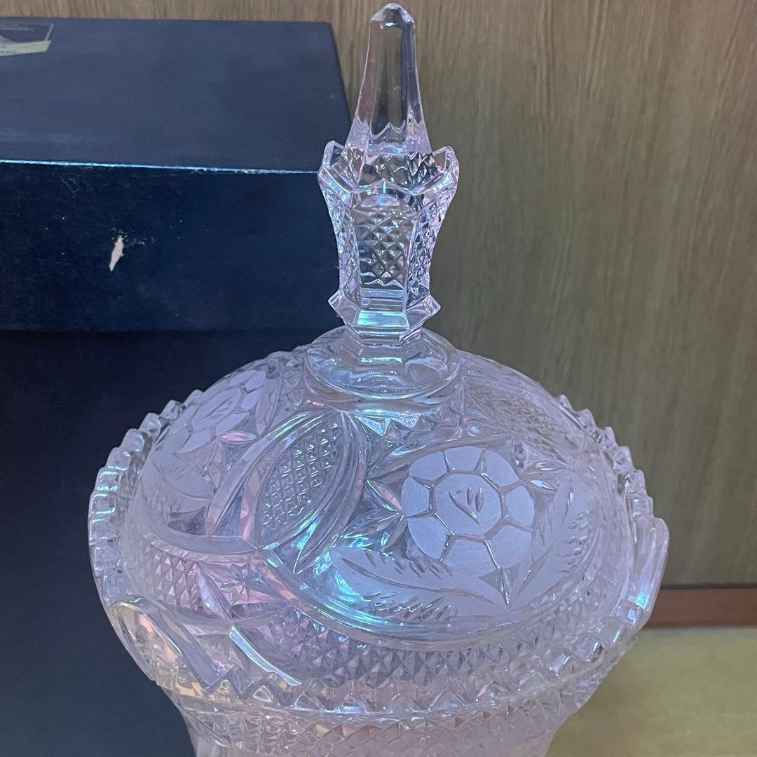 新品　KAMEI GLASS カメイ　蓋付き　アンティーク　ガラス　ポット　置物