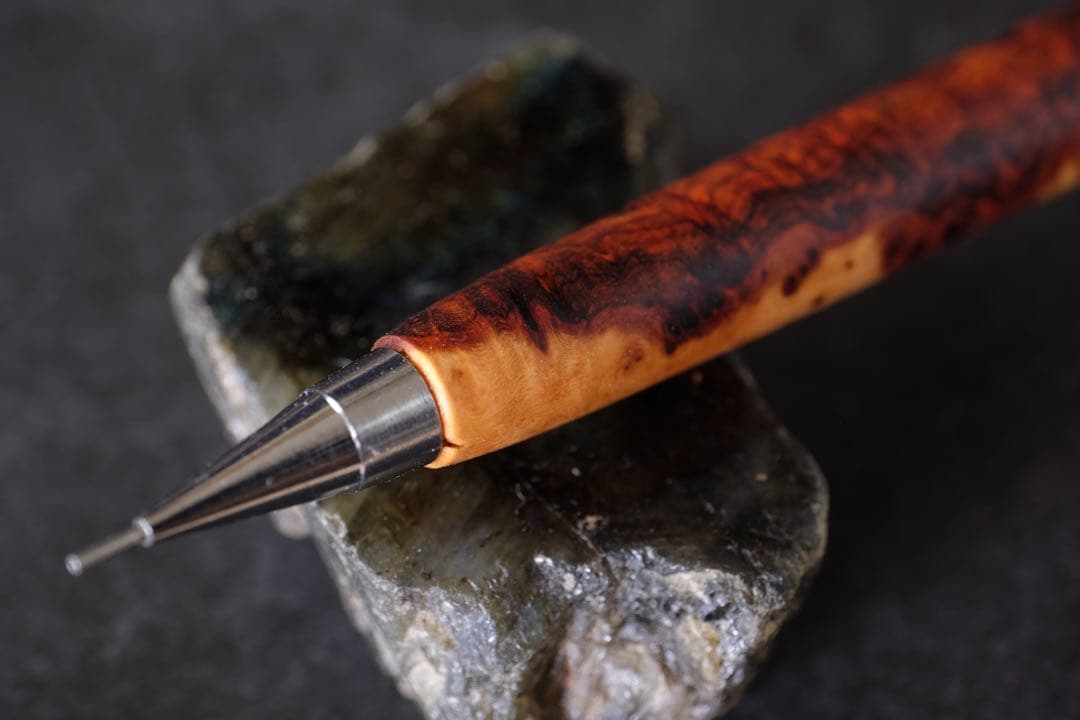 PG5木軸カスタム0213　高村杢工房 製図用シャープペンシル　極上花梨瘤紅白