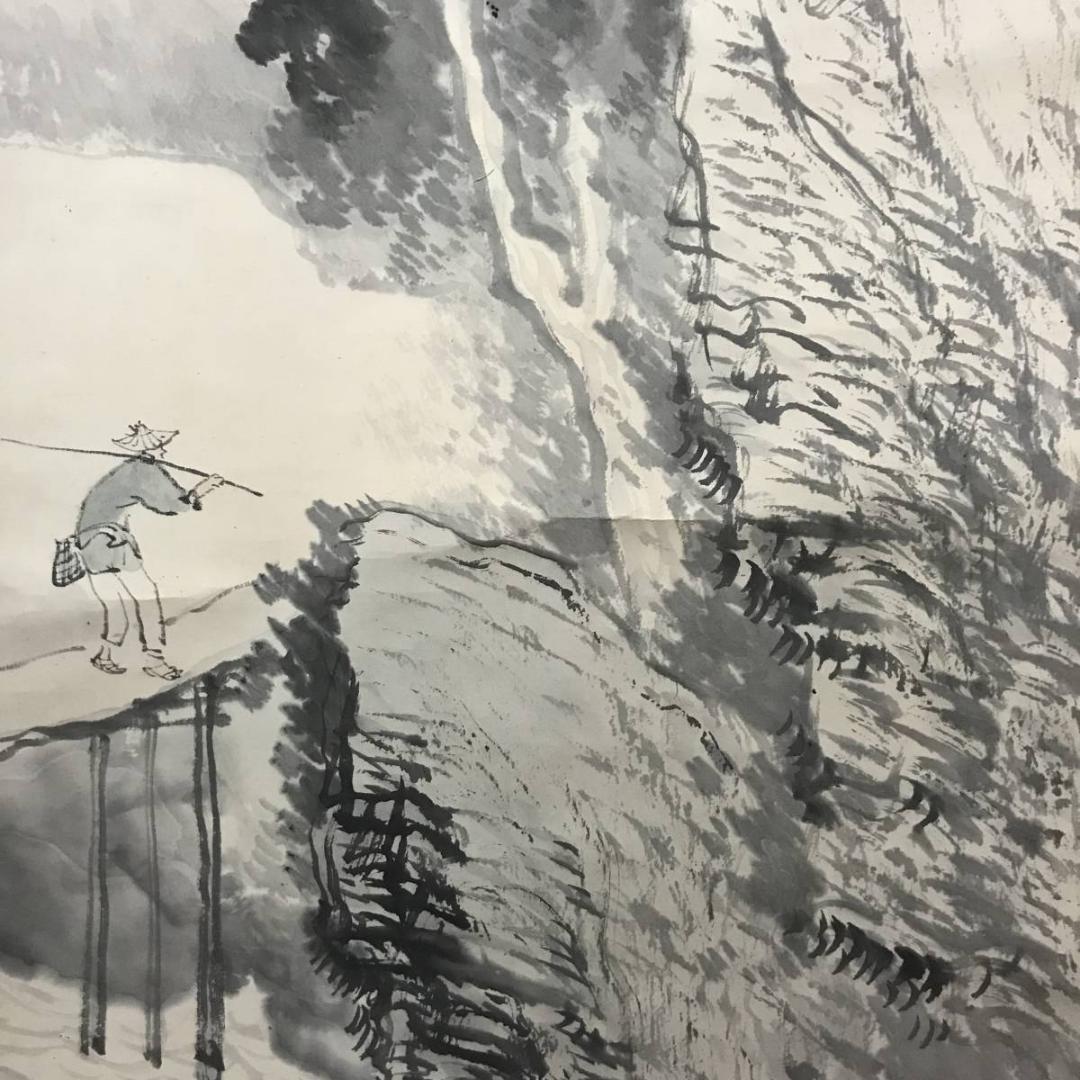 【真作】田中頼璋/夏景山水釣人図/掛軸/名家伝来/AB-759