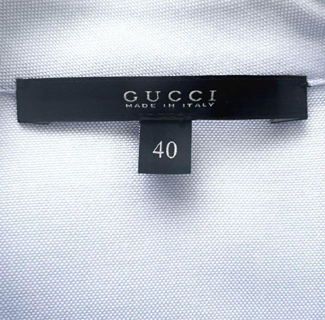 極美品 グッチ GUCCI フロントフリル 比翼仕立て コットンブラウス 長袖