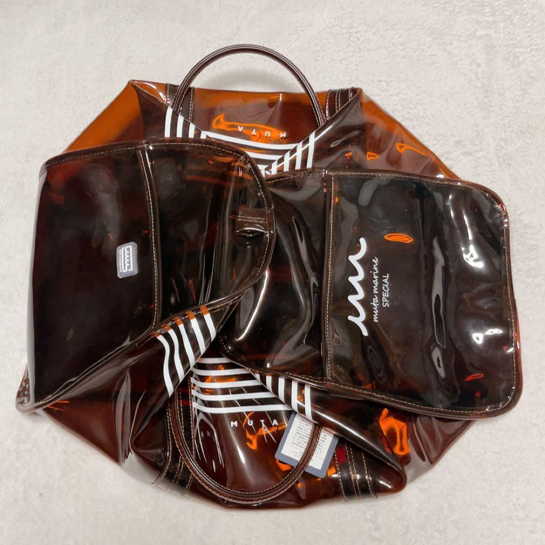 未使用　完売品　ムータ マリン クリアボストンバッグ　ブラウン　ファー　クラッチ
