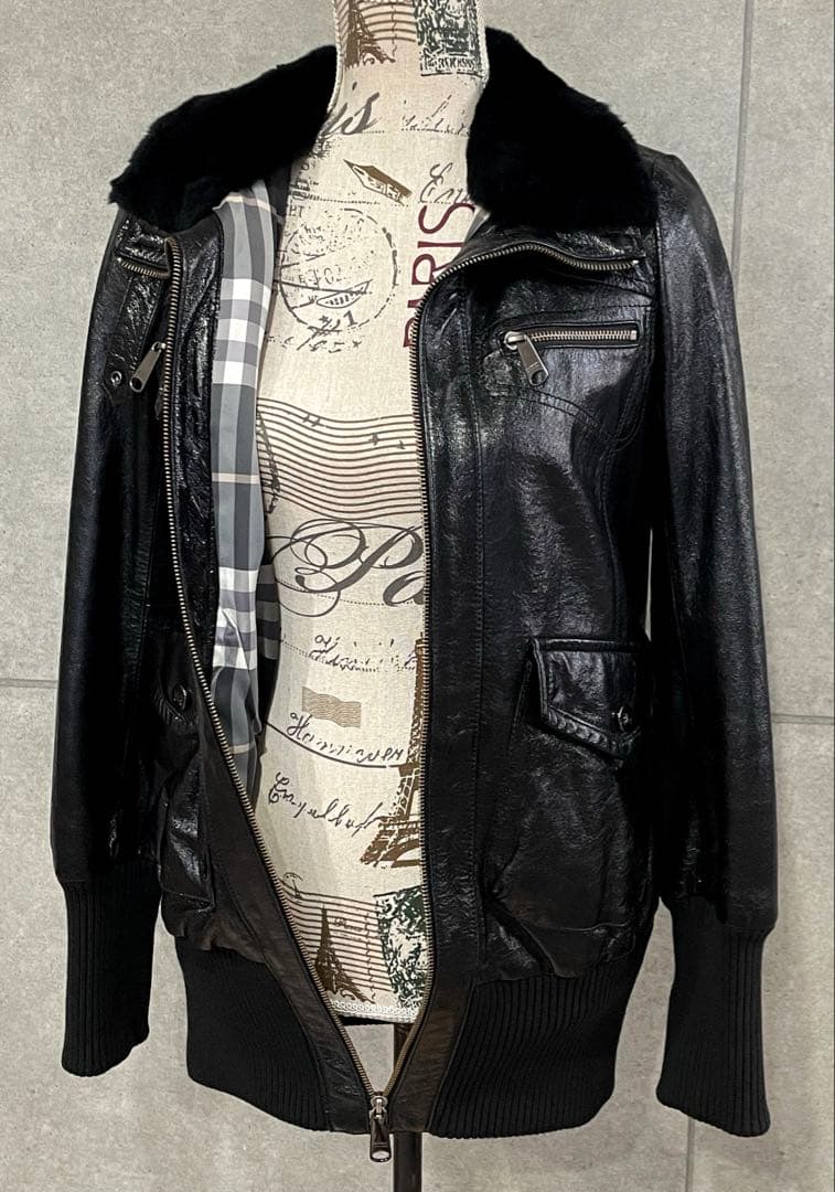 BURBERRY BLUE LABEL ラビットファー レザージャケット M
