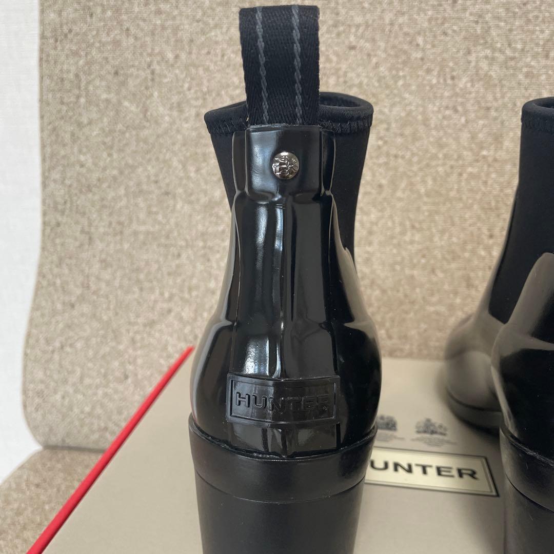 HUNTER ブラック ショート レインブーツ ヒール約7cm 現行品