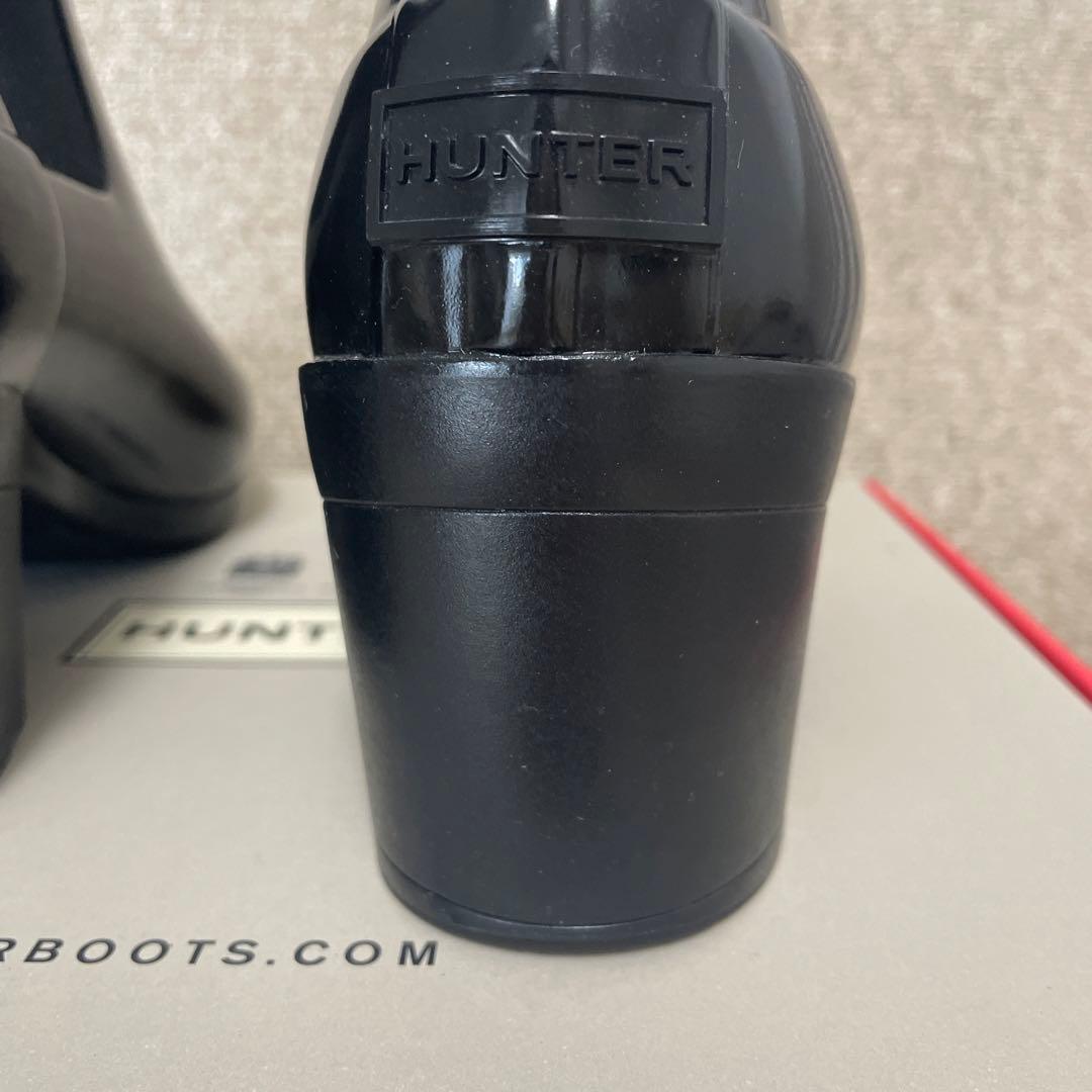 HUNTER ブラック ショート レインブーツ ヒール約7cm 現行品