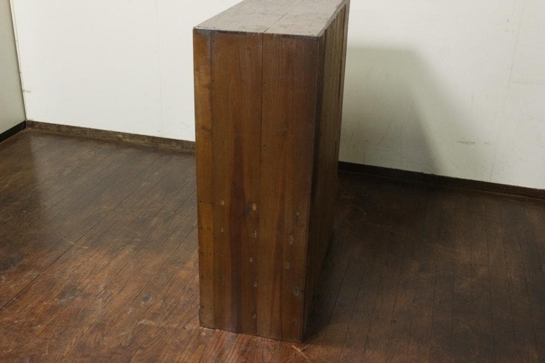 昭和レトロ 古い木製茶箪笥 モールガラス 戸棚 食器棚 古家具 欅 古材