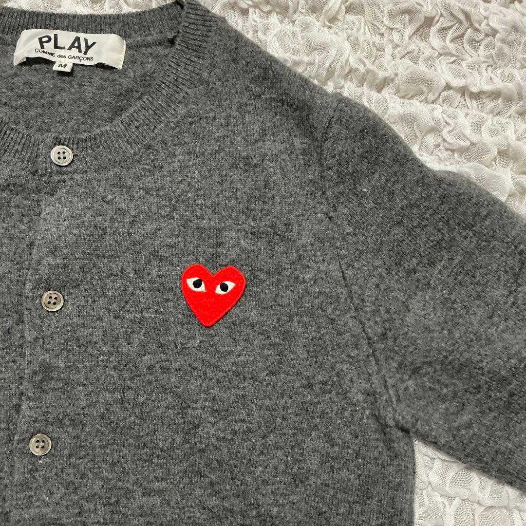プレイコムデギャルソン　ニットカーディガン　クルーネック　チャコールグレー　M