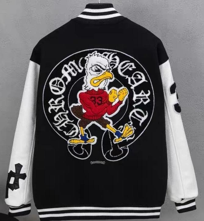 スタジャン 黒/白　ブラックホワイト3刺繍口 ゴ付き