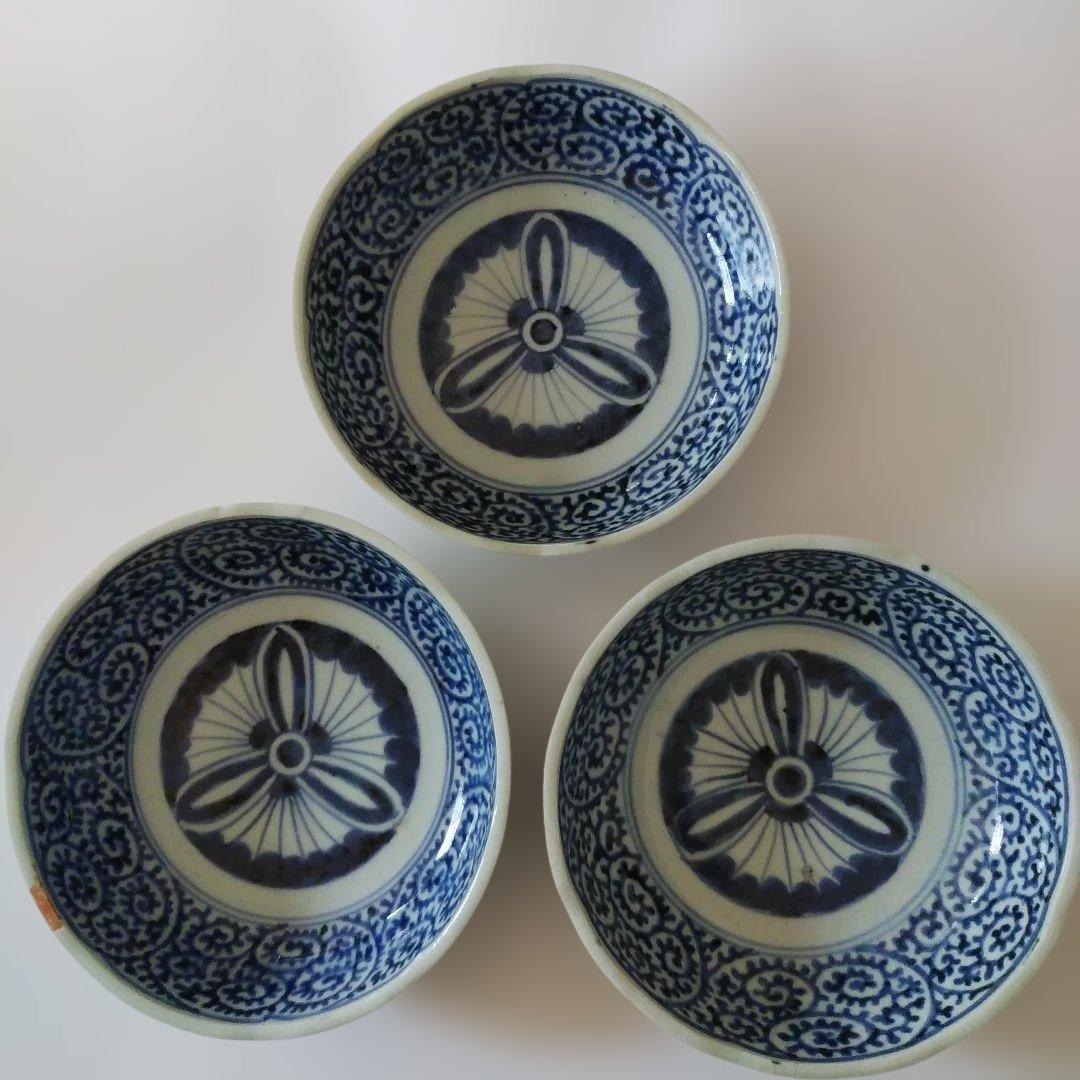 古伊万里 染付 蛸唐草文皿 三客 なます皿 くらわんか 筒江窯 アンティーク