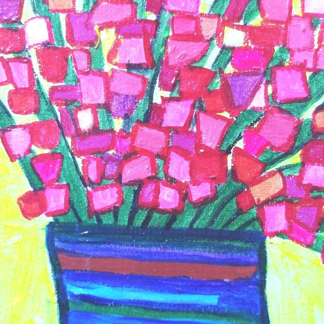 油絵　専用　カラフルな花瓶のお花　抽象画