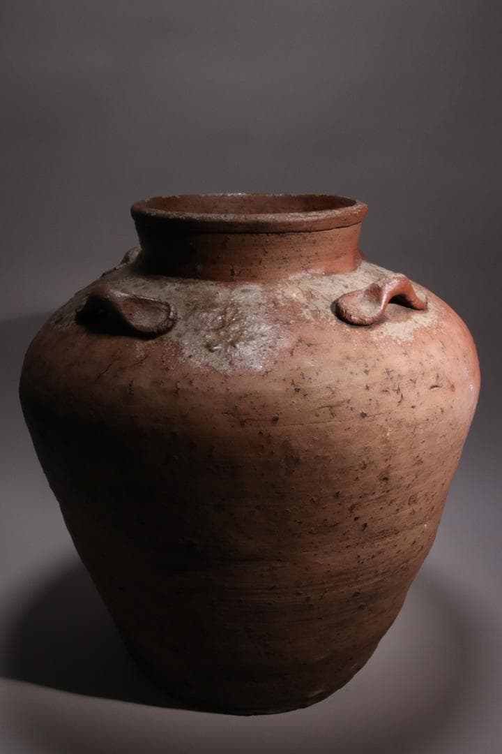 BE793 桃山期~江戸期　古信楽　四耳壷　四耳子　窯印　窯傷　壺　高37.5㎝