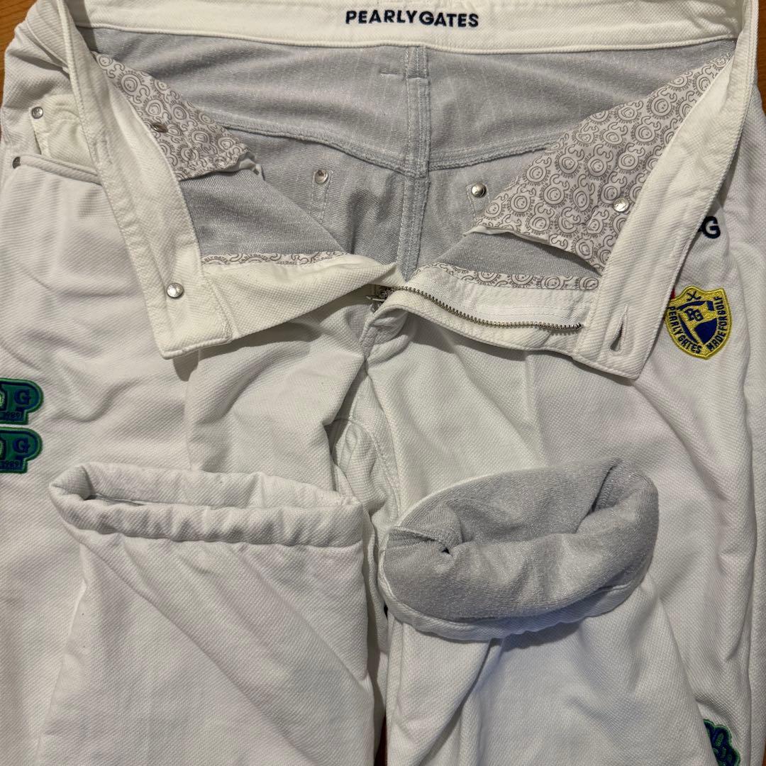 防寒　蓄熱　裏起毛　パーリーゲイツ　パンツ　M〜L相当　白　ホワイト　ワッペン