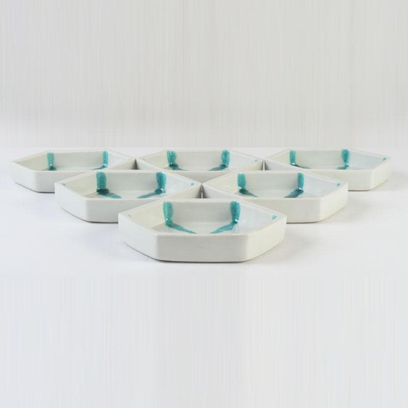 和食器　茶懐石　倶門窯　瀧田項一作　上絵六角皿揃　六客　共箱　M　9886