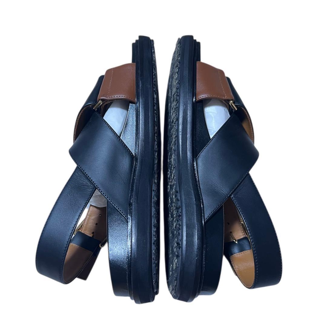 MARNI レザー クロスサンダル ブラック 38