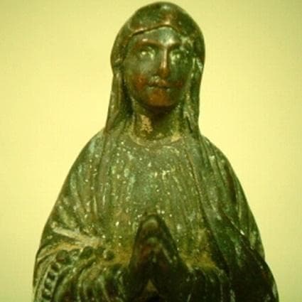 フランス アンティーク ルルドの聖母像 台座教会彫刻 18cm 19世紀頃