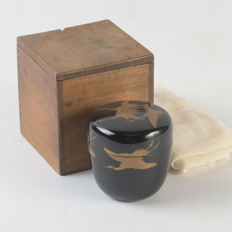 茶道具　黒漆　鳥蒔絵　棗　銘「千歳」　裏千家十一代玄々斎極め箱　V　9787