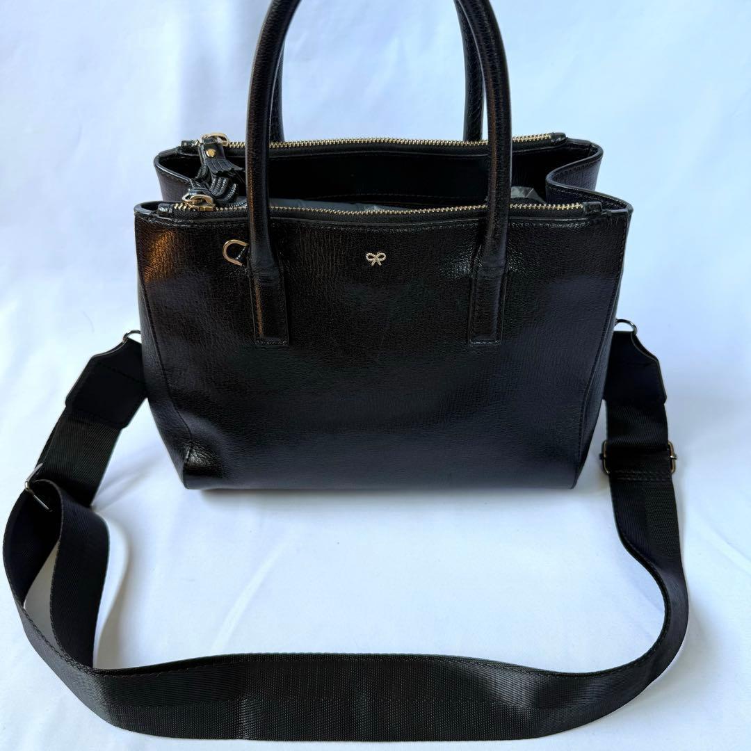 ANYA アニヤ 2way スマイリー パンチング ショルダー ハンドバッグ 黒