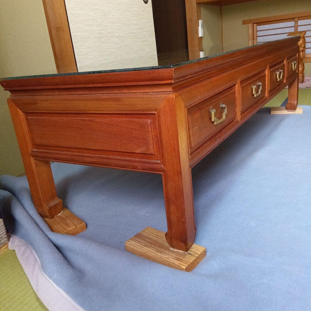 中国美術彫刻座卓ガラステーブル