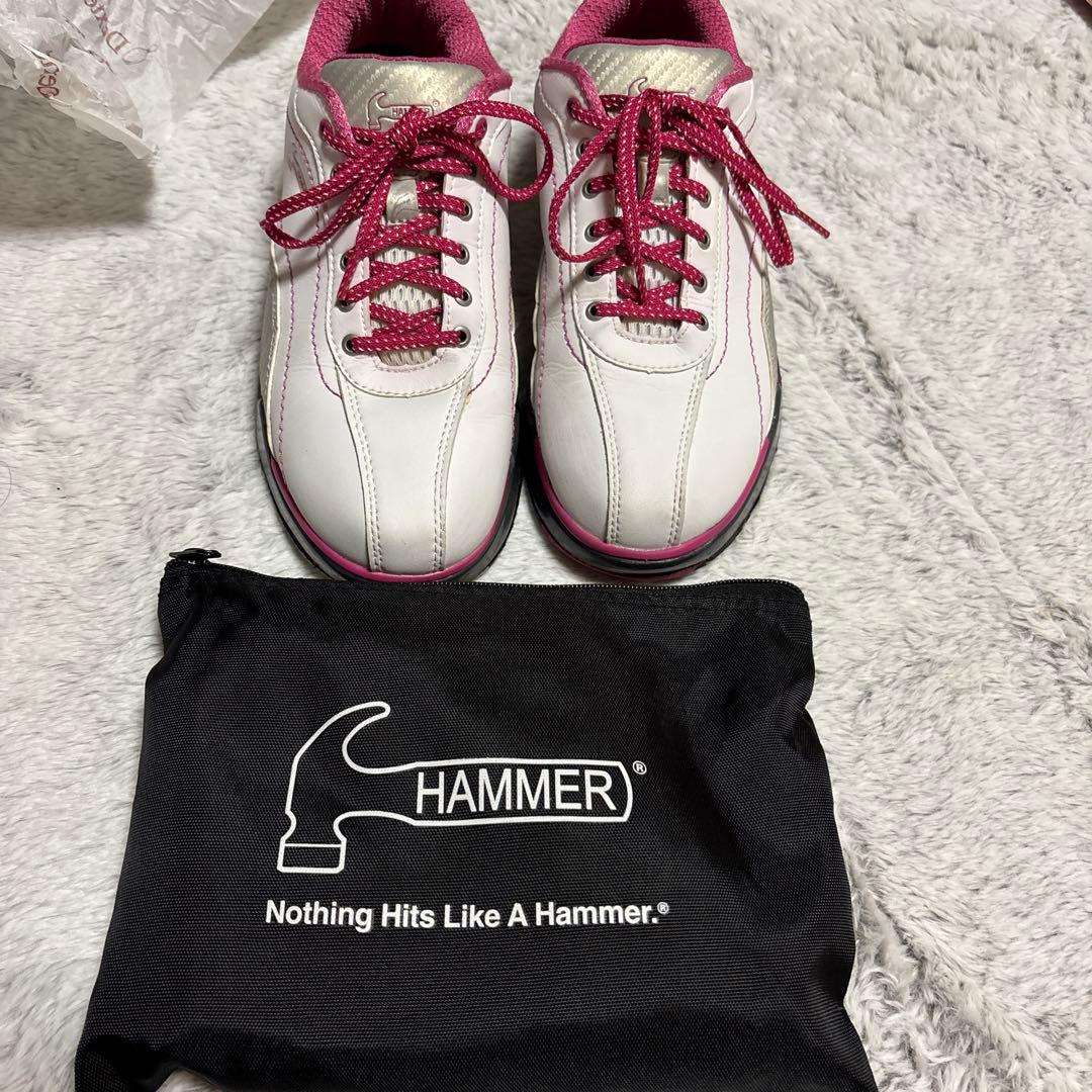 ハンマー社のボウリングシューズ ホワイト/ピンク　２４.５ｃｍ