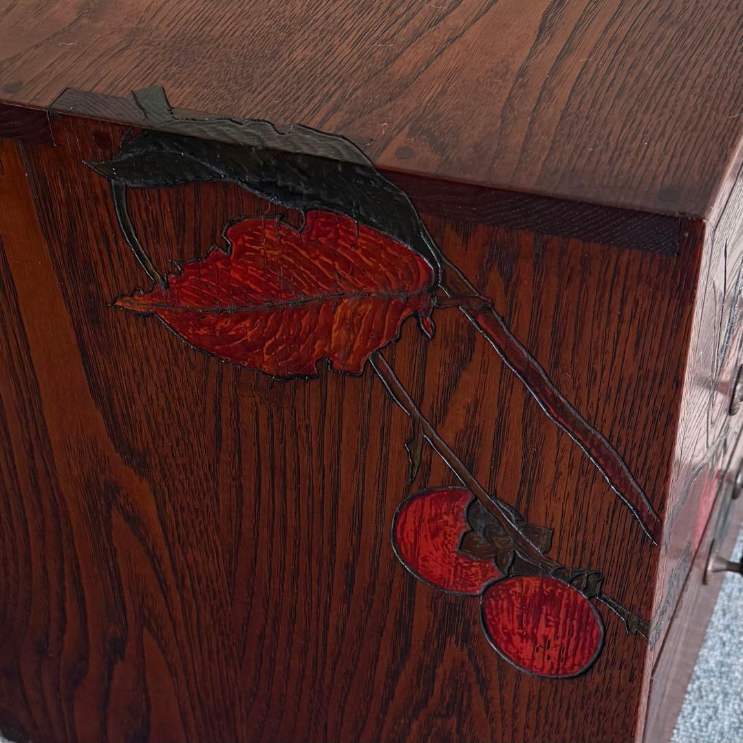 SNT1114 烏城彫 小箪笥 三段 彫刻 引き出し 作家印 時代物