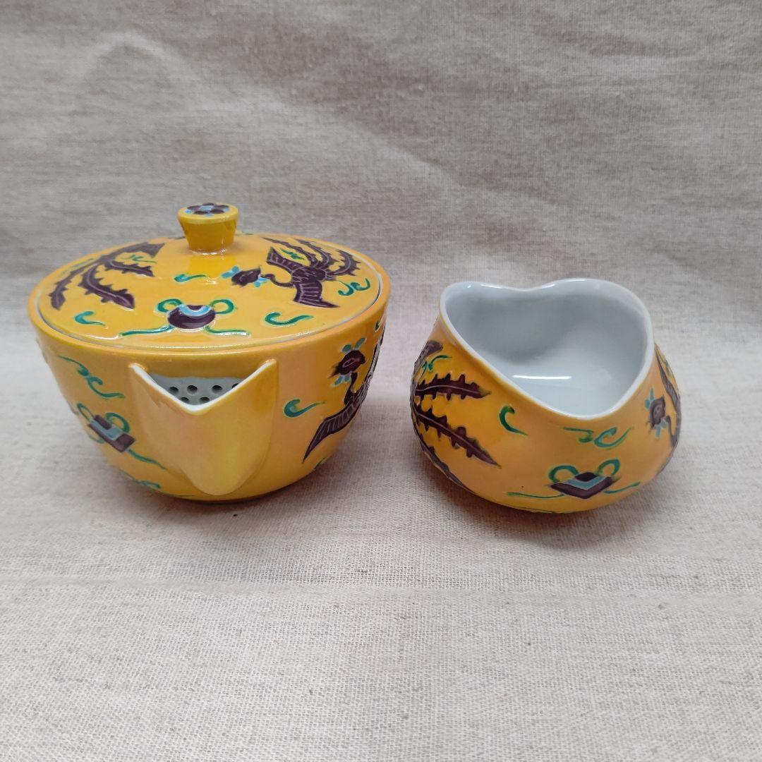 黄交趾 鳳凰之図 煎茶道具  高野昭阿弥 初代