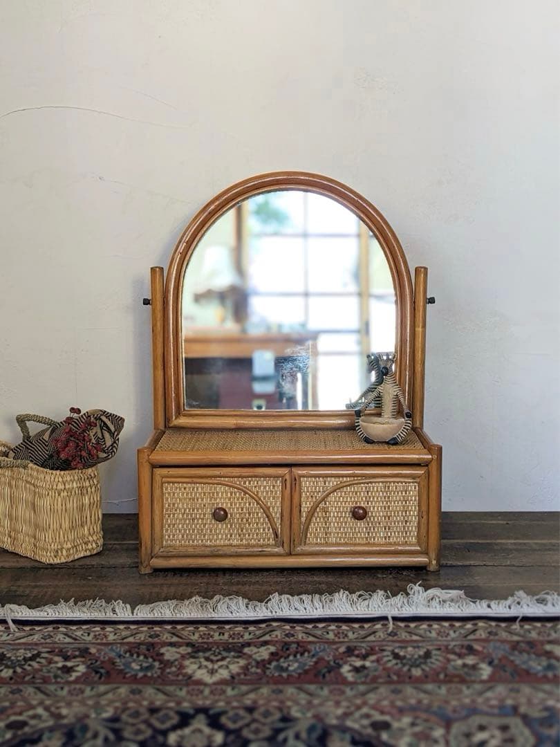 総ラタンのドレッサー　鏡台　ミニサイズ