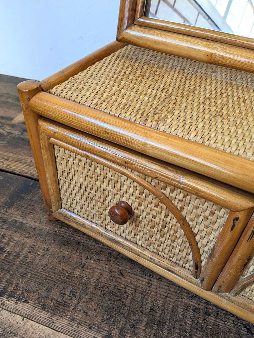 総ラタンのドレッサー　鏡台　ミニサイズ