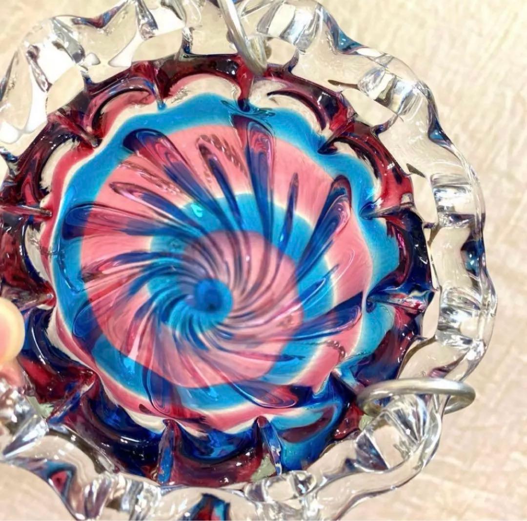 70年昭和レトロアンティーク吊り下げ花瓶ぷっくりレトロガラススパイラルランプシェ