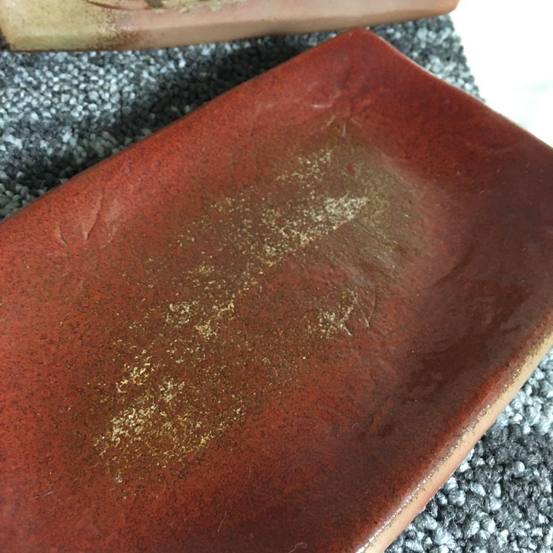 備前焼　緋襷　絵皿　角皿　長方皿　四方皿　大１枚　小２枚　セット