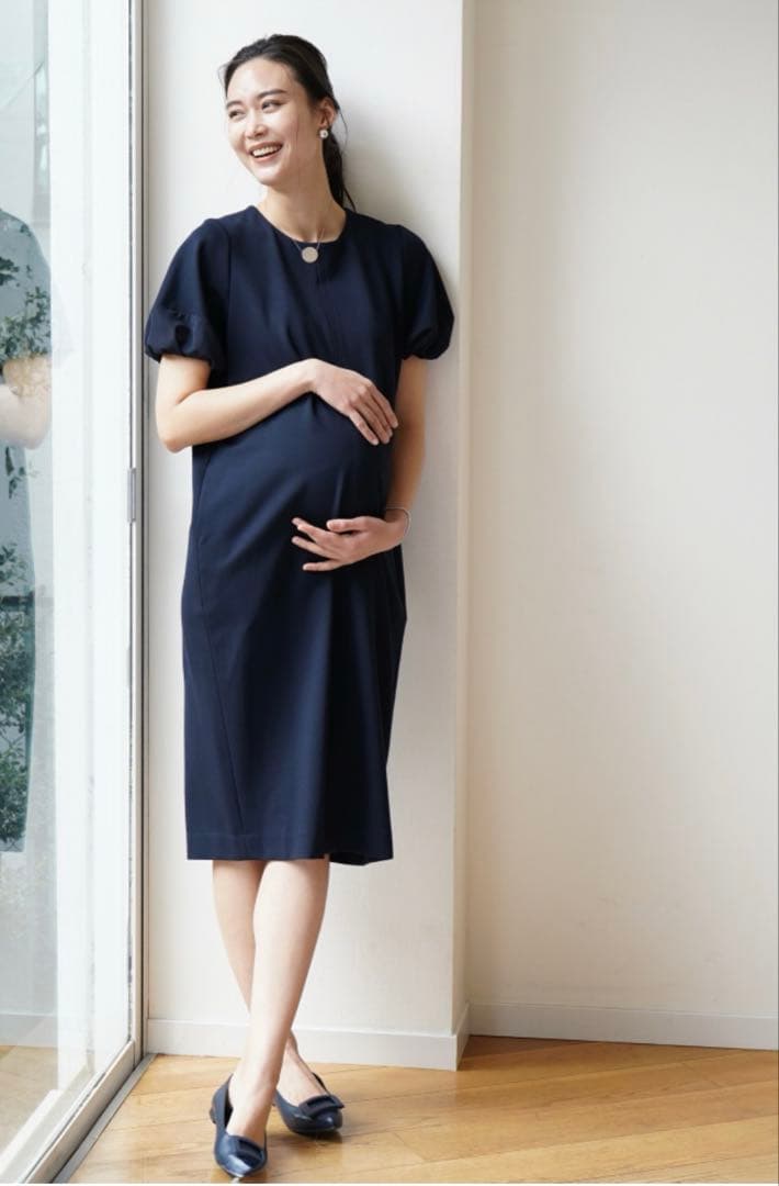 VIRINA ネイビー シアーランタンスリーブ ワンピース