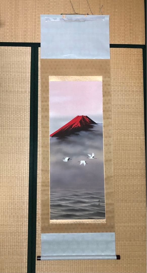 掛け軸　縁起物　洋上 赤富士　田中房園　保証書（評価83万）付き
