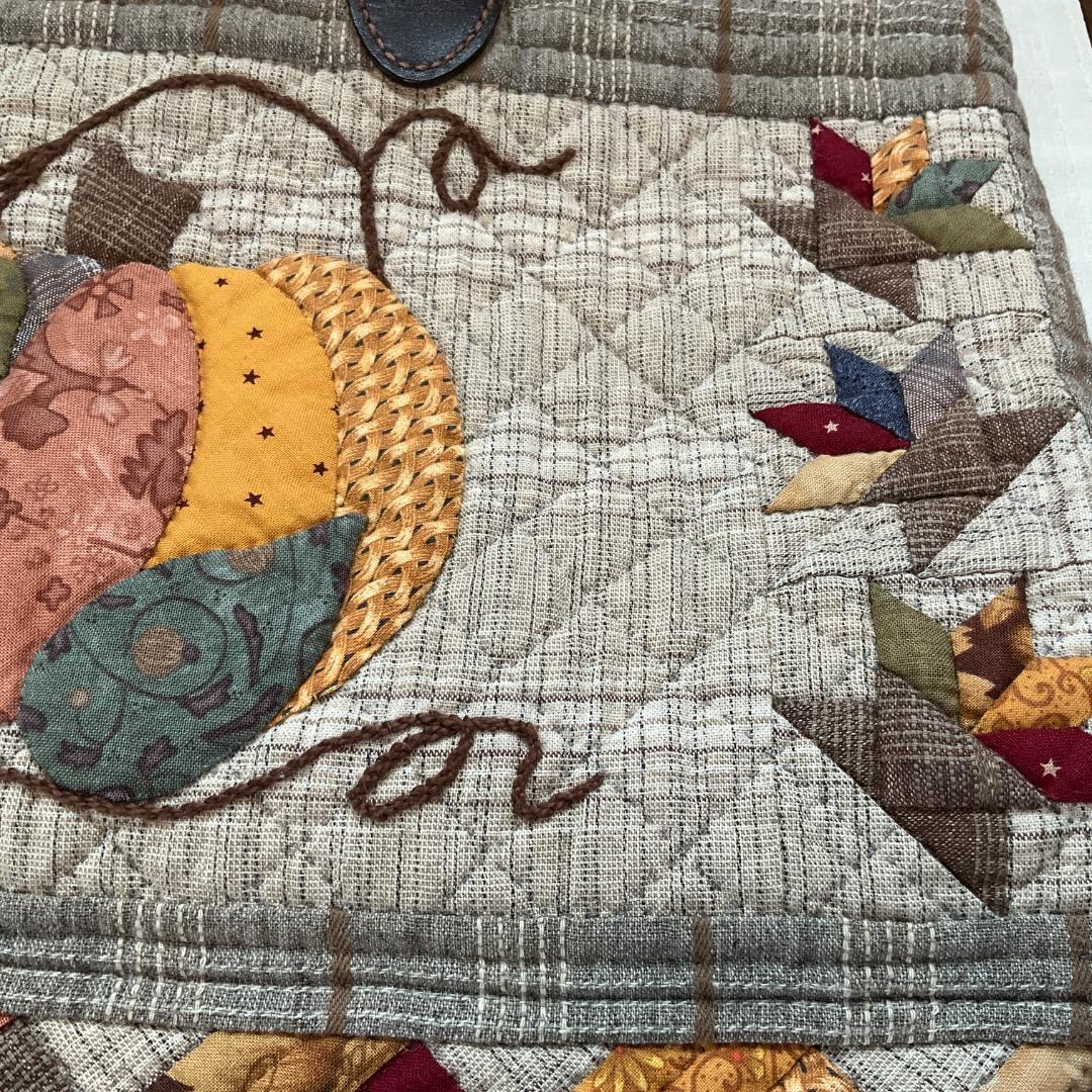 ハンドメイドパッチワークサンプラーかぼちゃ紐付きトートバッグ