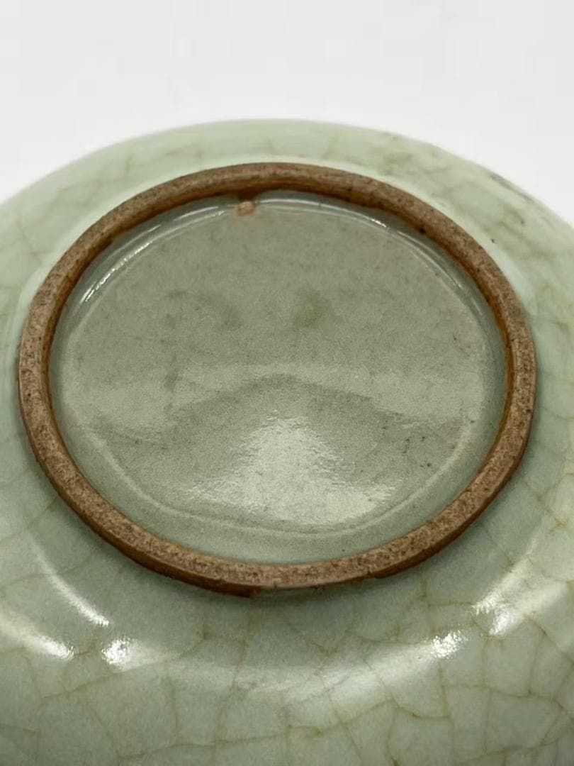 南宋時代　哥窯青釉開片盤　宋哥窯青釉盤　青磁皿　茶道具　唐物(F-123)