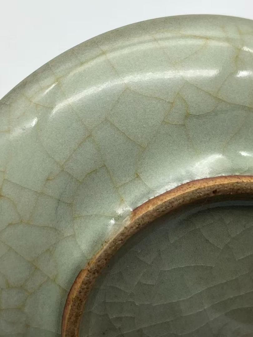 南宋時代　哥窯青釉開片盤　宋哥窯青釉盤　青磁皿　茶道具　唐物(F-123)