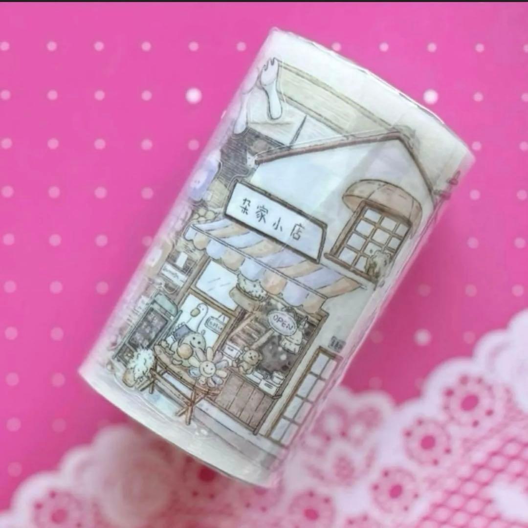 PET 起毛フィルム 小店街 ダイカット 7.5cm×6m 海外マスキングテープ