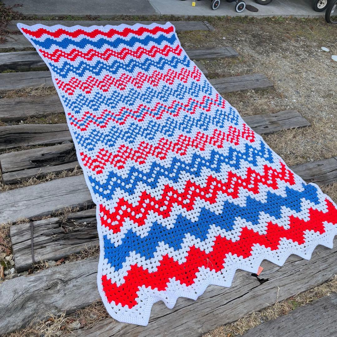 【USA vintage】グラニーブランケット 赤 青 白 トリコロール